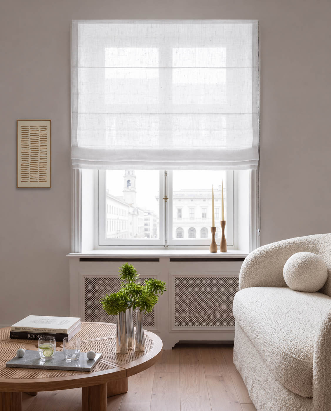 Made To Measure Roman Blind - White Linen Blind unlined