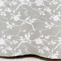 Rosebird White - Curtain fabric with white pattern of birds sitting on a tree