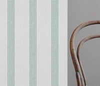 Sumi Sage-WHT - White curtain fabric with Green Striped print