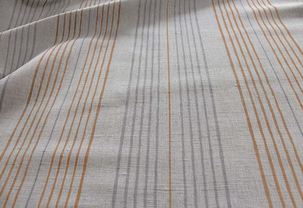 Else-Tangerine - Linen Cotton mix curtain fabric, Orange & Grey stripes