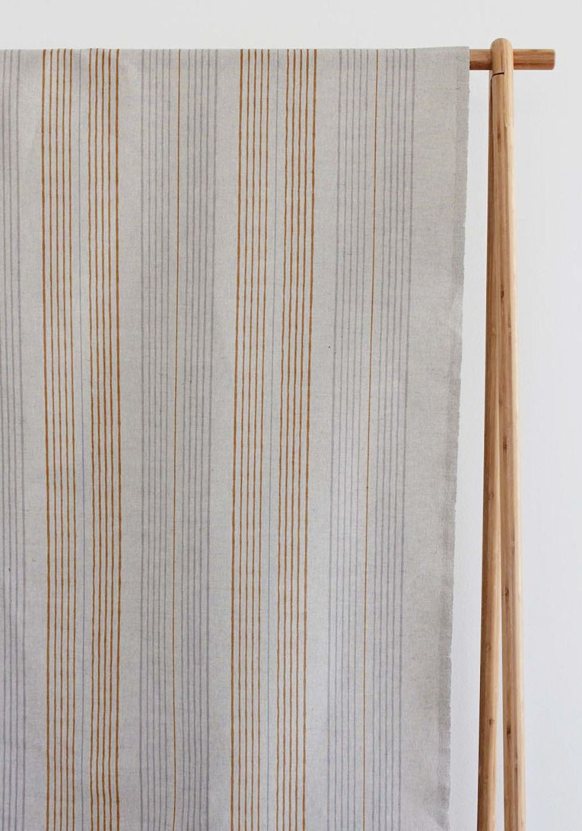 Else-Tangerine - Linen Cotton mix curtain fabric, Orange & Grey stripes