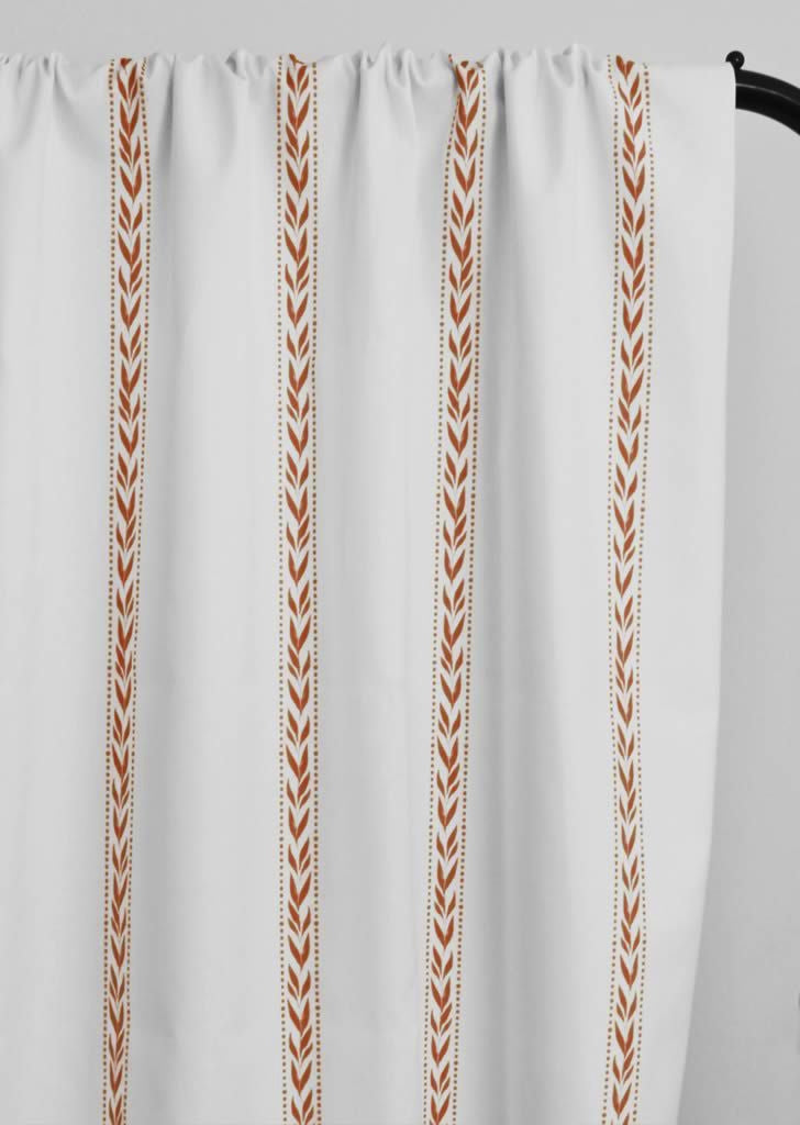 Helena Terracotta - curtain fabric with Orange striped print