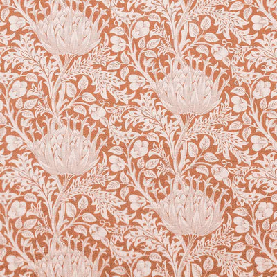 Katarina Terracotta - White linen fabric with Orange floral print