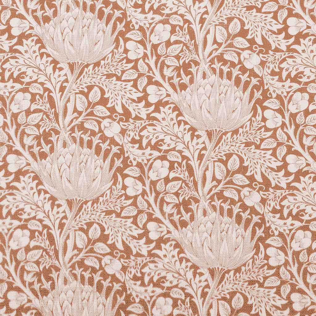 Katarina Terracotta - White linen fabric with Orange floral print