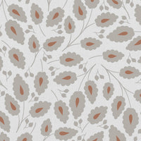 Goldie Terracotta-WHT - White curtain fabric with Orange botanical print