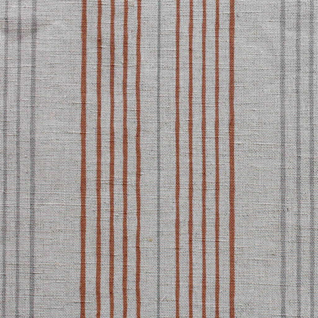 Else Terracotta - Linen Cotton mix curtain fabric, Orange & Grey stripes