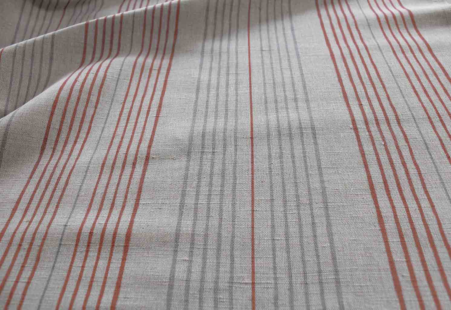 Else Terracotta - Linen Cotton mix curtain fabric, Orange & Grey stripes