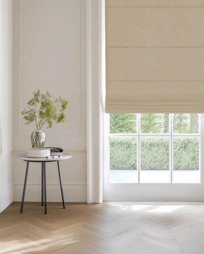 Roman blind made of Vilgot Dream Beige - Stonewashed double width Beige linen fabric