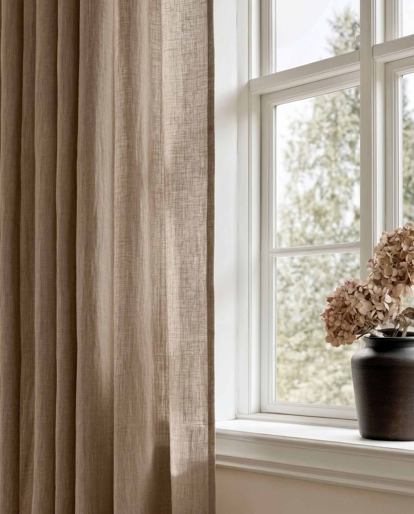 Warm Neutral Linen Curtains close-up. Mariana Sand by Ada & Ina