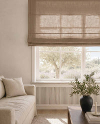 Warm Neutral Linen Roman blind. Mariana Sand by Ada & Ina
