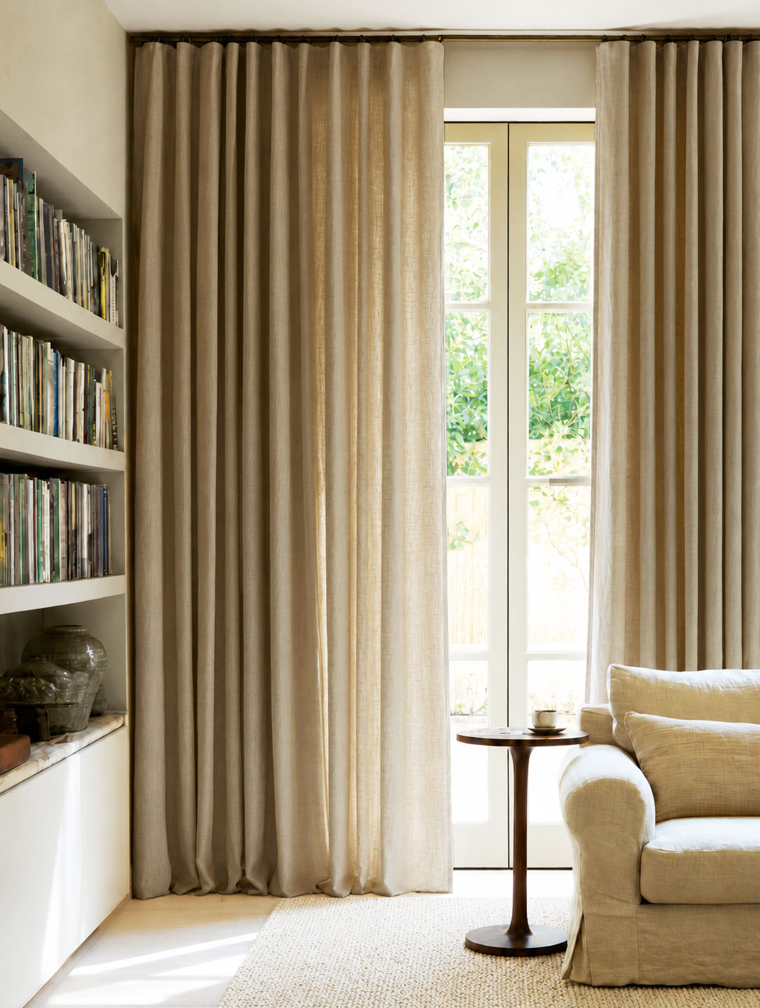 Natural Wave Heading Linen Curtains For Living Room. Extra Wide Double Width.