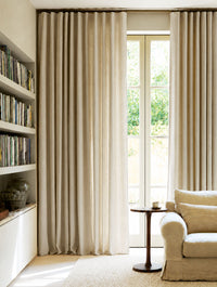 Oatmeal Wave Heading Linen Curtains For Living Room. Extra Wide Double Width.