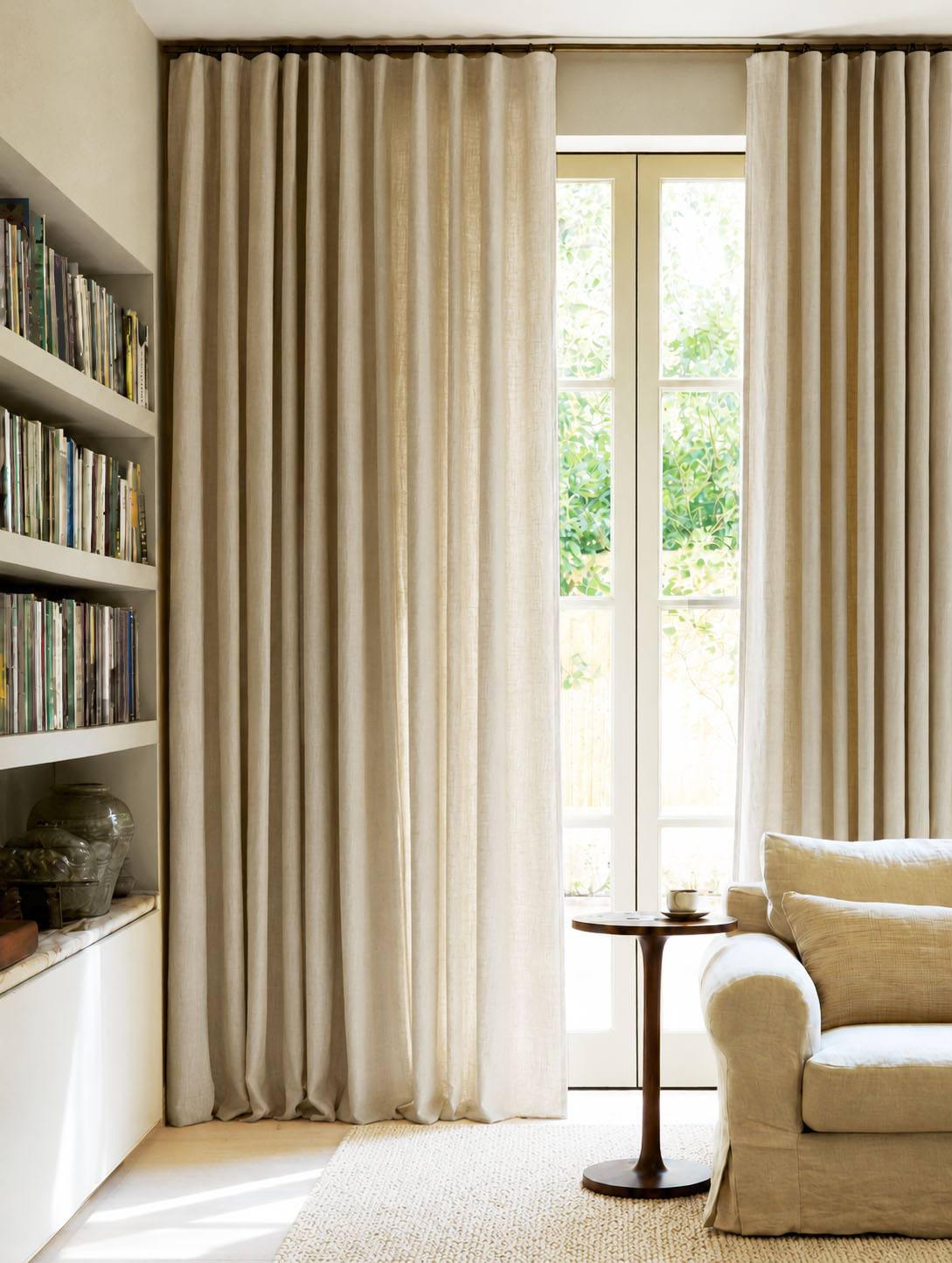Oatmeal Wave Heading Linen Curtains For Living Room. Extra Wide Double Width.