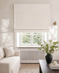 White Blackout Lined Roman Blind Living Room in Cotton Fabric