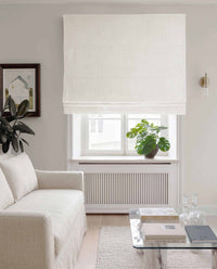 White Linen Roman blind blackout lined - pre-washed 100% linen. Bianco Pure White by Ada & Ina.