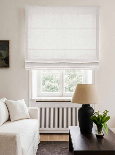 White Made to measure linen roman blind - Cotton Lined. Greta White.
