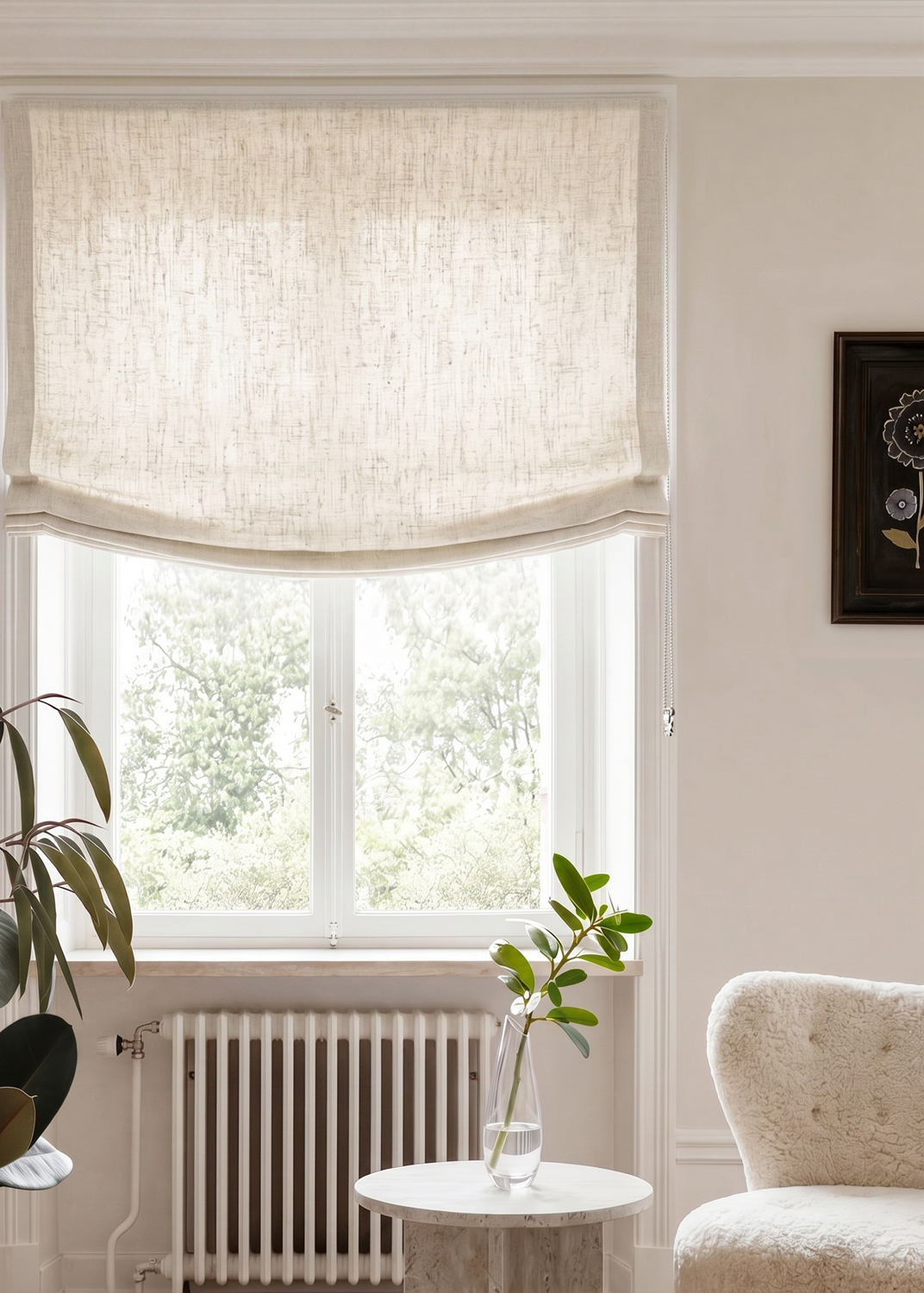 White 100% Linen Relaxed blind. Beata Bone White by Ada & Ina