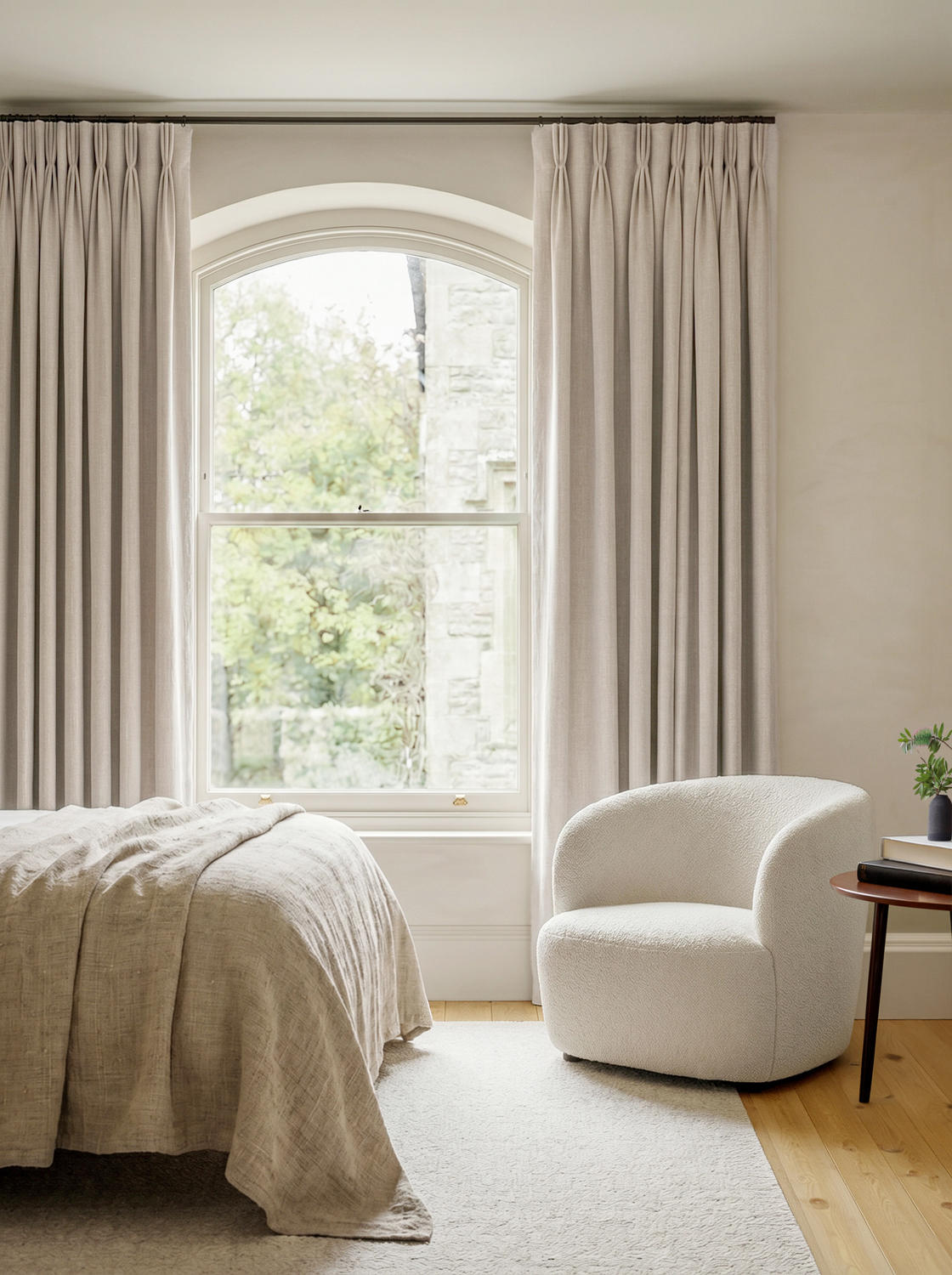 White 100% Linen Triple Pleat curtains. Beata Bone White by Ada & Ina