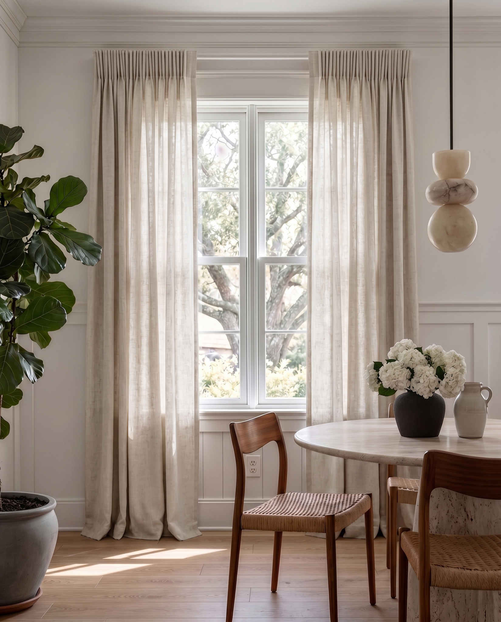 White 100% Linen Unlined curtains - Pencil pleat heading. Beata Bone White by Ada & Ina