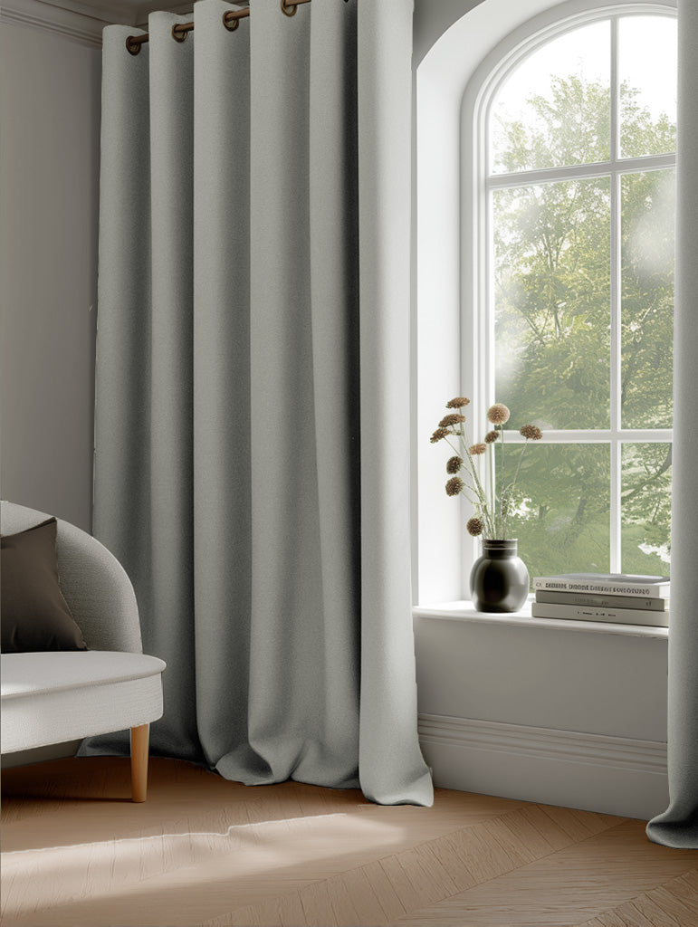 Dinah Winter Fog - Subtle light grey Linen mix Curtains with blackout lining