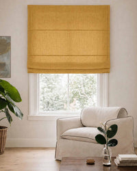 Yellow Roman blind. Made of soft Linen Cotton fabric Enni Mustard by Ada & Ina
