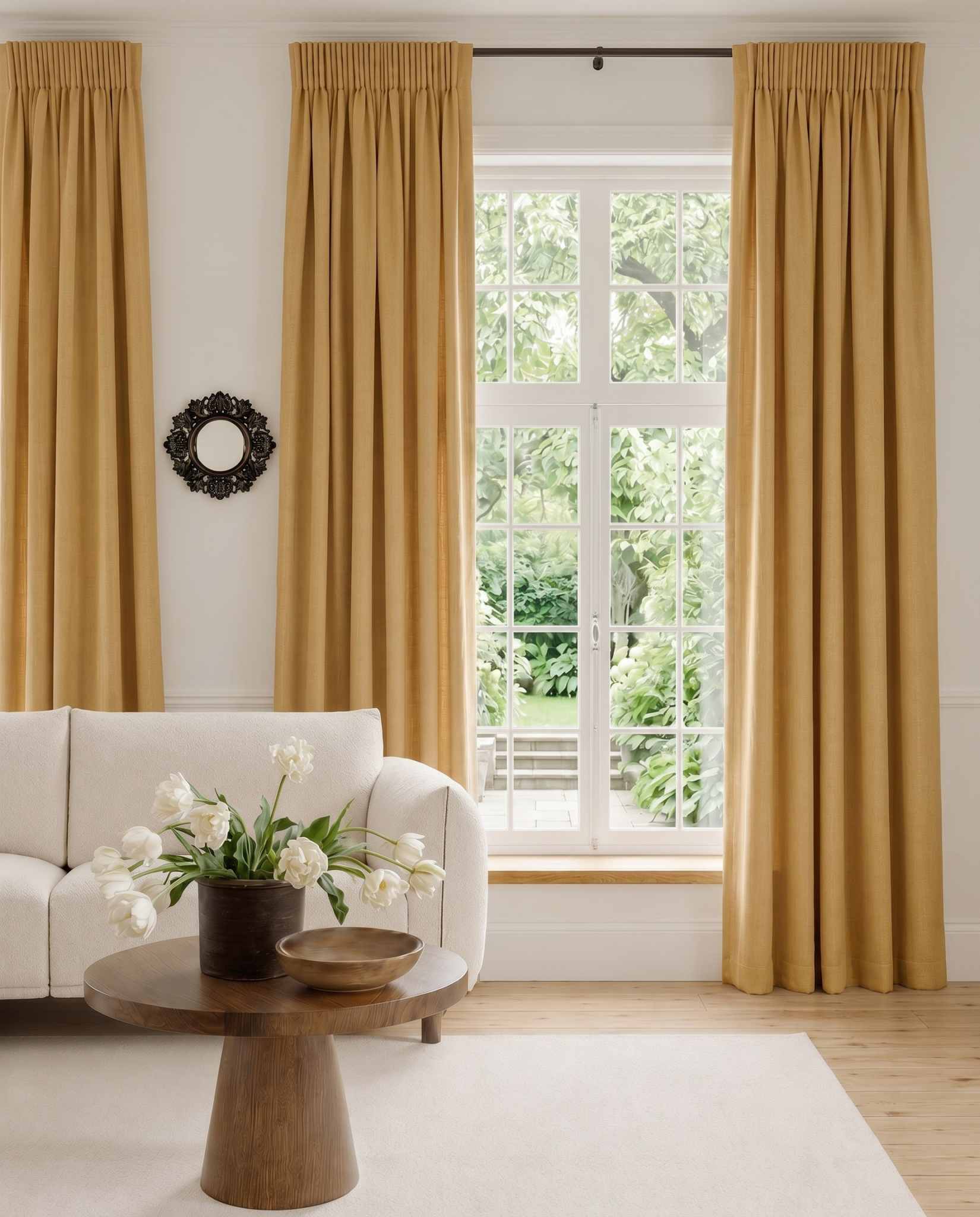 Yellow Linen curtains with pencil pleat heading. Soft Linen Cotton material. Enni Mustard by Ada & Ina