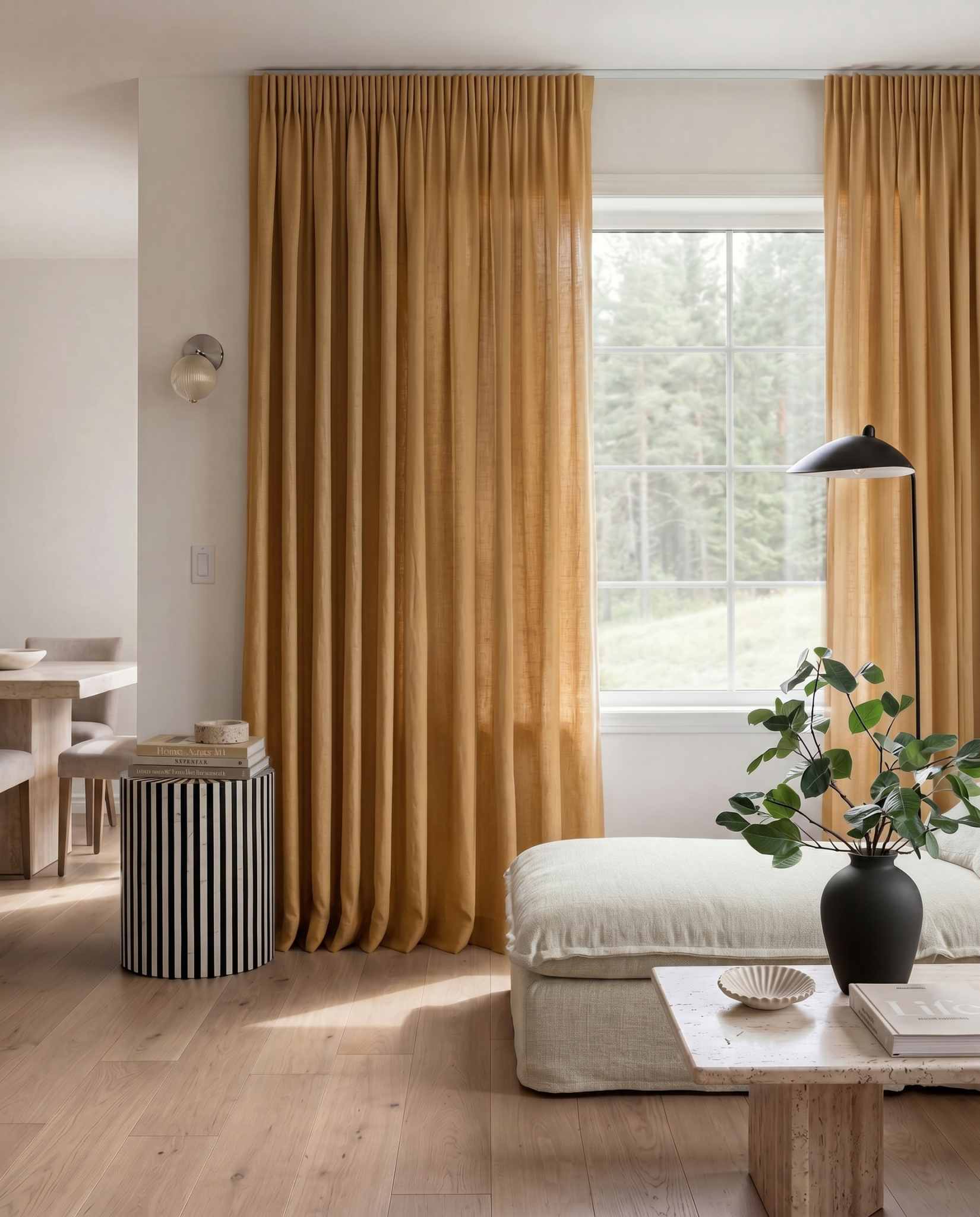 Yellow Pleated linen curtains. Made of soft Linen Cotton fabric Enni Mustard by Ada & Ina