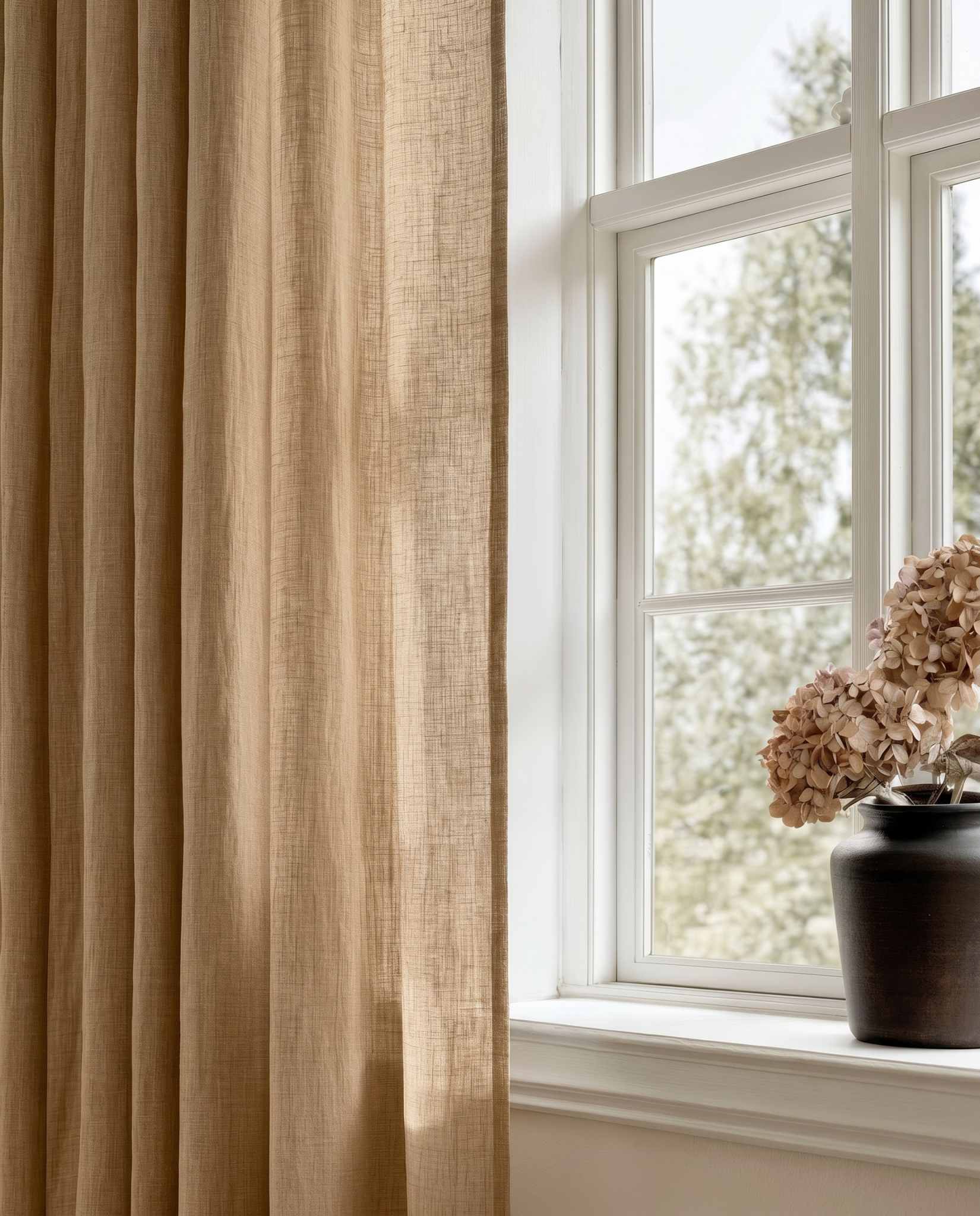 Yellow Linen Curtains close-up. Mariana Gold Rose by Ada & Ina