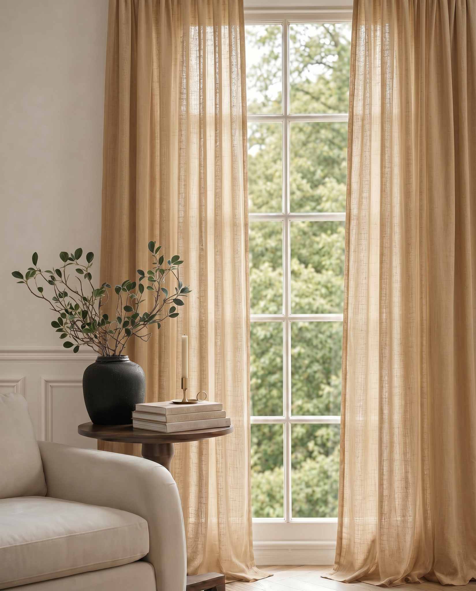 Yellow Linen Unlined Curtains. Mariana Gold Rose by Ada & Ina