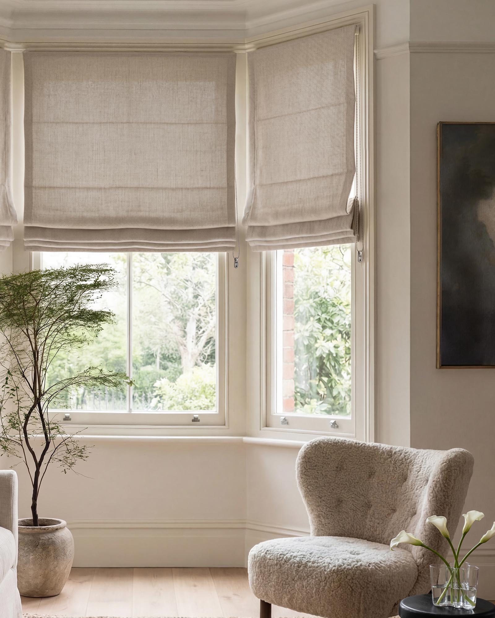 Heavy Linen Roman Blinds for Bay window