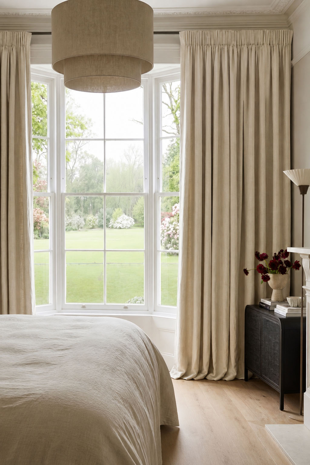 Oatmeal Natural Linen Curtains Bedroom with Blackout Hero Image