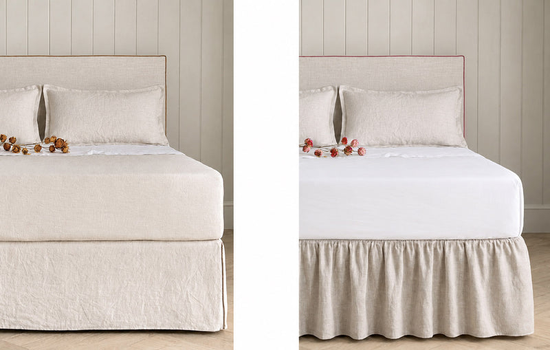 Linen Bed Valance with Ruffle and Contemporary Bed Valance in Linen. Made to Measure Style 