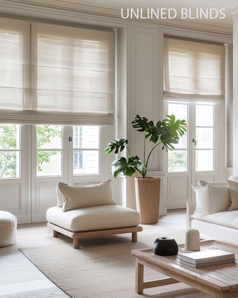 Adria Roman blinds - Unlined in a modern living room