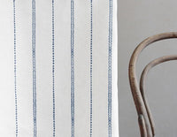 Inga Agate Blue - White fabric with Blue decorative stripes, 100% Linen