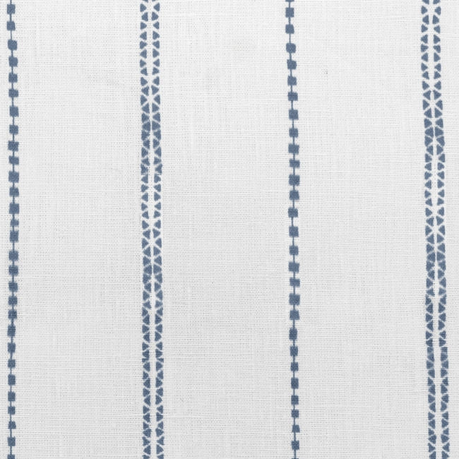 Inga Agate Blue - White fabric with Blue decorative stripes, 100% Linen