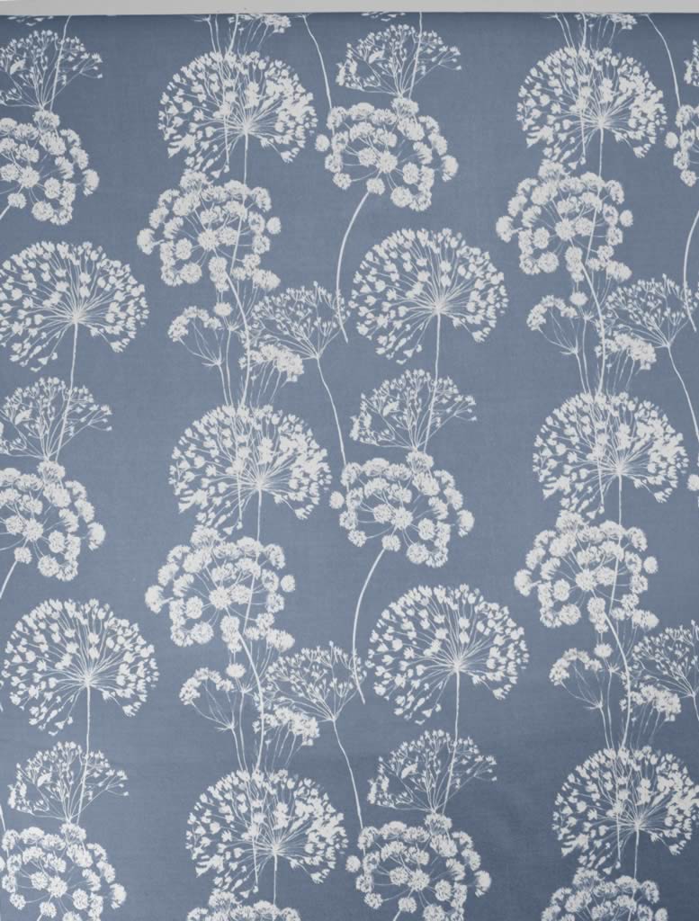 Erleen INV Agate Blue - Curtain fabric with Blue and  botanical print