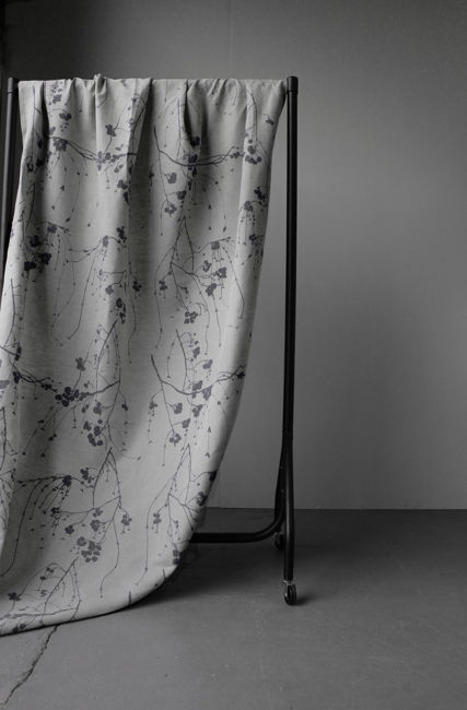 Berry Ash - Botanical Grey print on Linen Cotton fabric