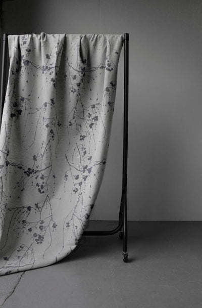 Berry Ash - Botanical Grey print on Linen Cotton fabric