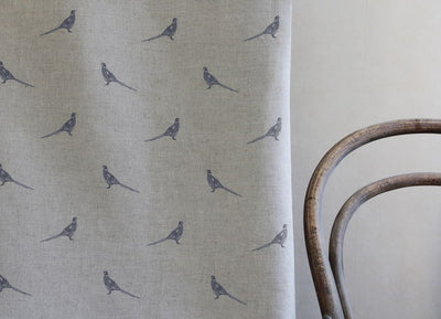 Pheasant Ash - Curtain fabric with grey pattern of pheasants