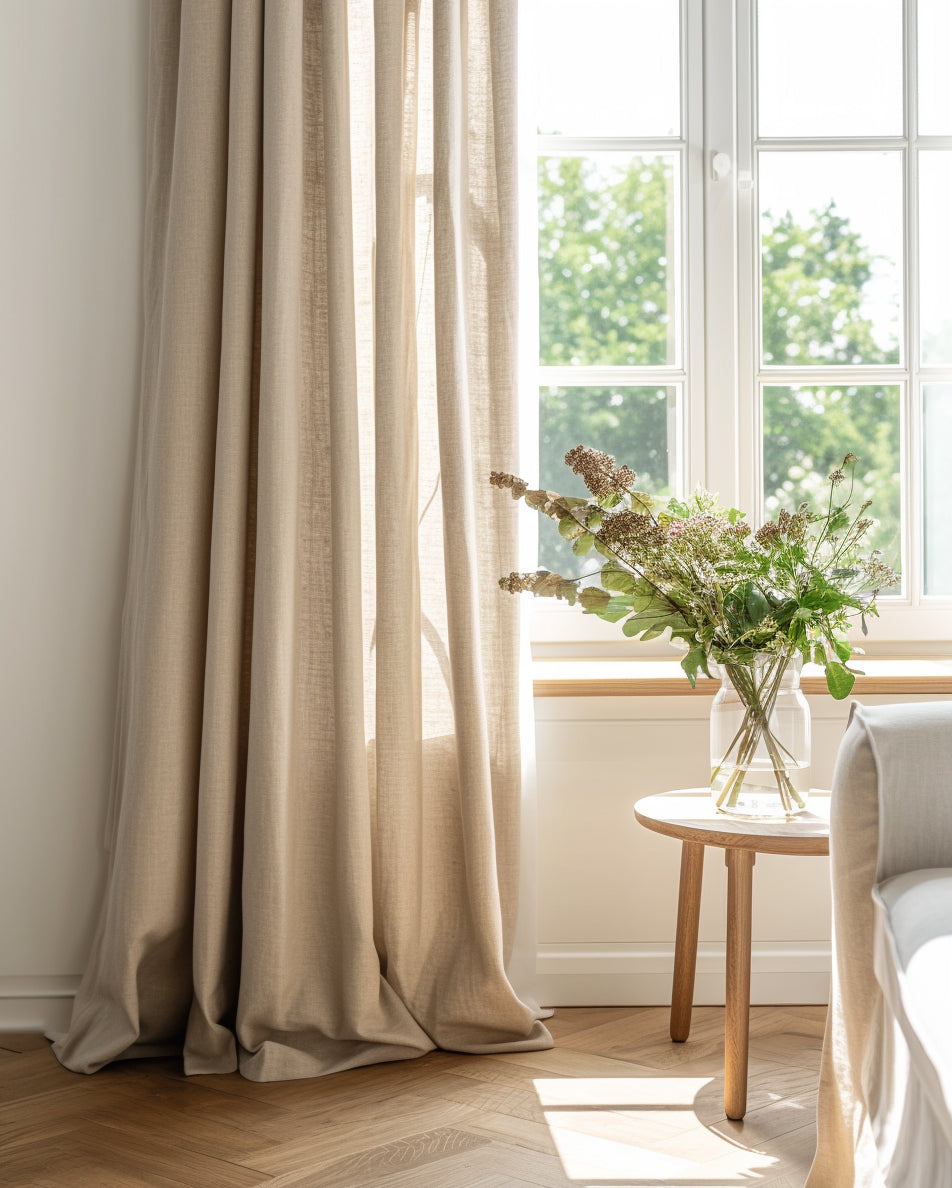 Natural 100% linen curtain made of Astrid linen fabric.