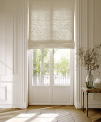 Natural 100% linen roman blind made of Astrid linen fabric.