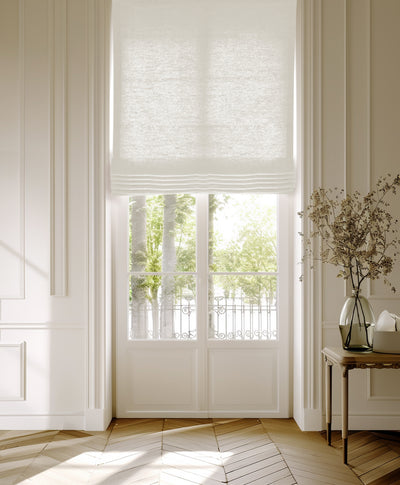 Linen roman blind made of Astrid White fabric, 100% linen