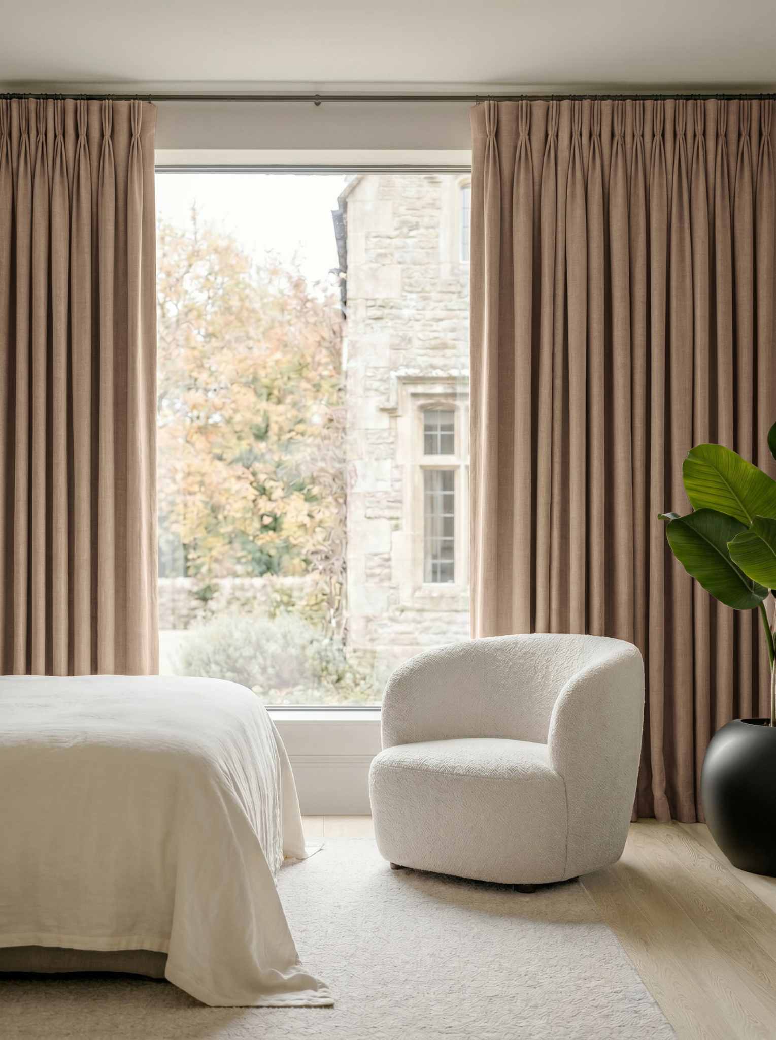 Beige Brown Bedroom Linen curtains Blackout lined - made of 100% pre-washed linen fabric Bianco Tawny by Ada & Ina.