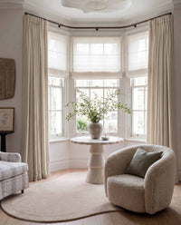 Beige 100% Linen Bay window curtains. Bea Light Oatmeal by Ada & Ina