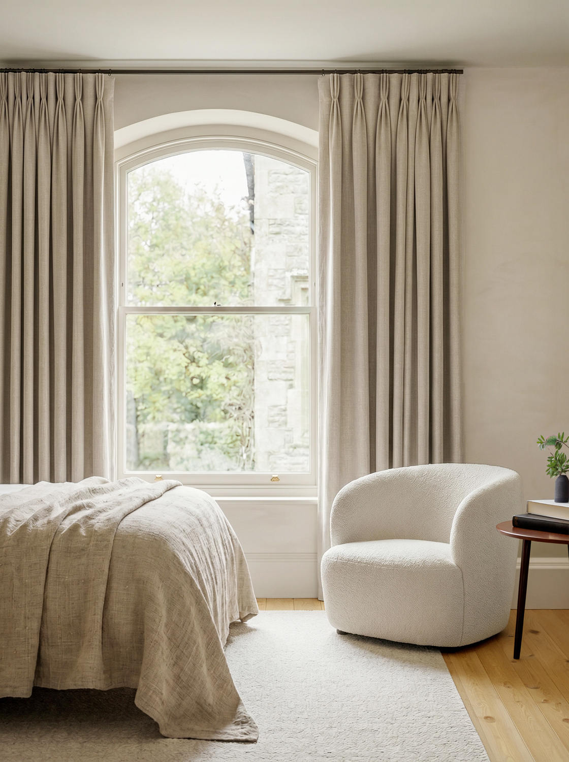 Beige 100% Linen Triple Pleat curtains. Bea Light Oatmeal by Ada & Ina