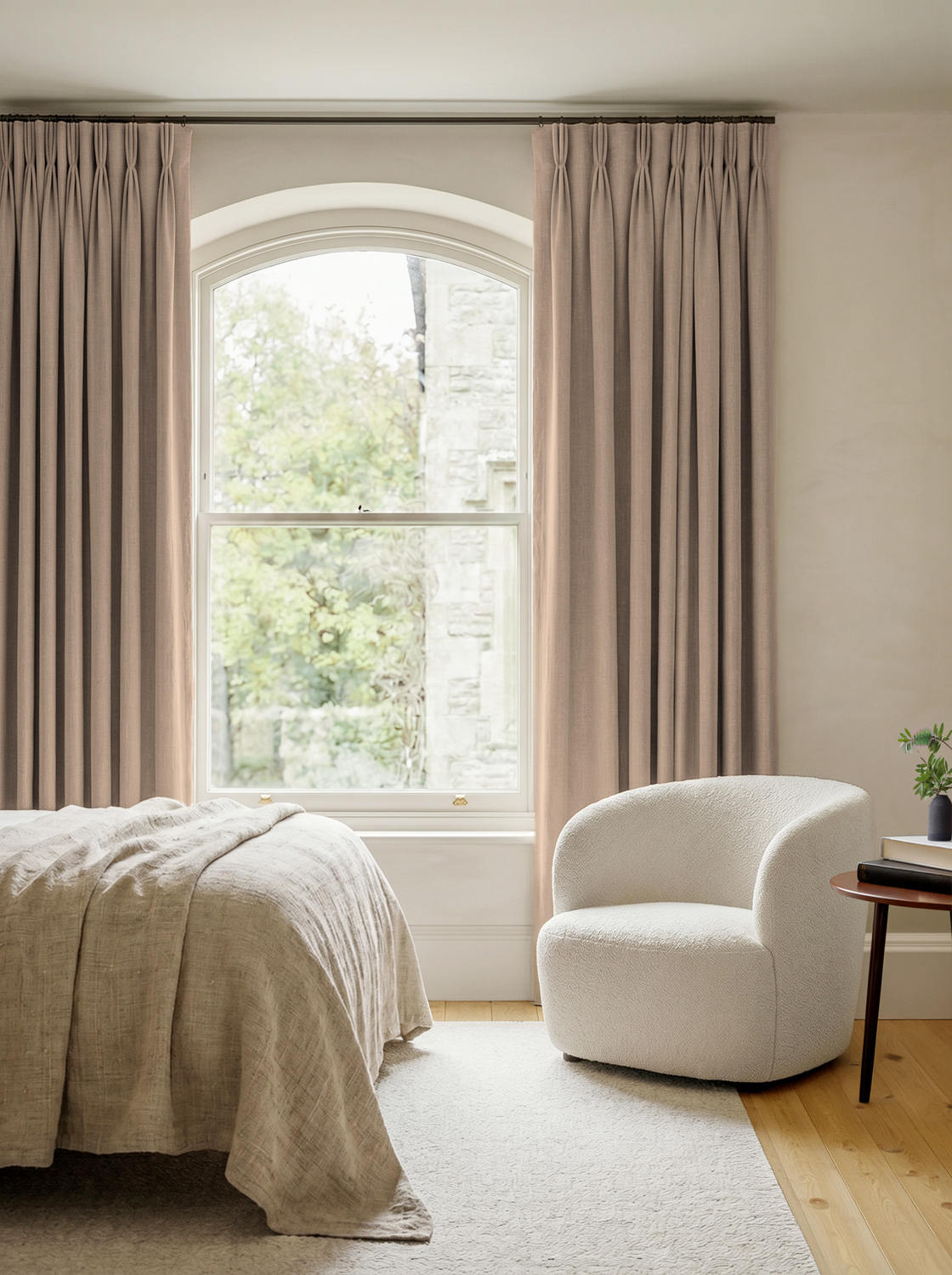 Beige 100% Linen Triple Pleat curtains. Bea Sand by Ada & Ina