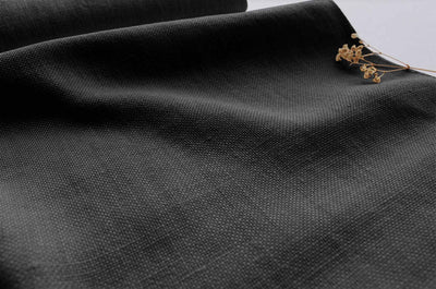 Black Heavy Linen for curtains and upholstery - 100% linen fabric. Greta Noir.