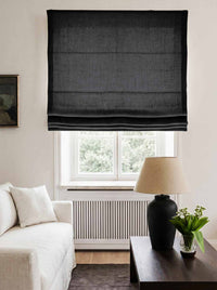 Black Made to measure linen roman blind - Cotton Lined. Greta Noir.