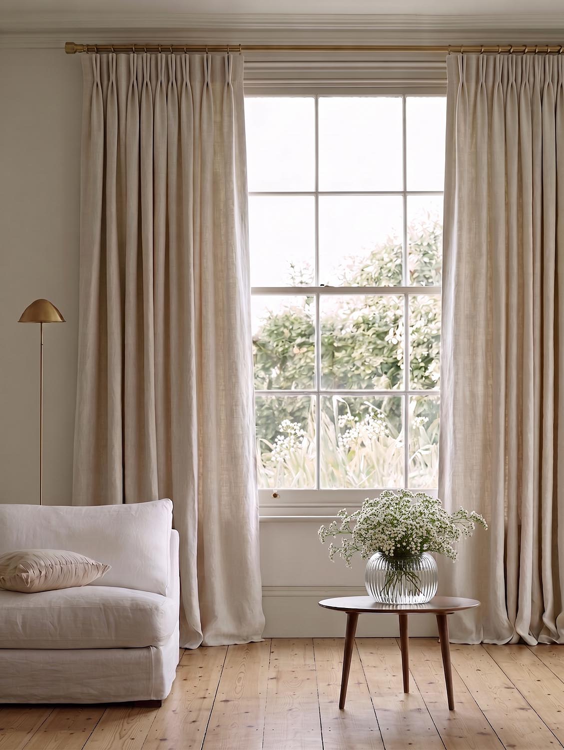 Bea Light Oatmeal Made to Measure Linen Curtains - Natural Oatmeal Colour Double Pleat
