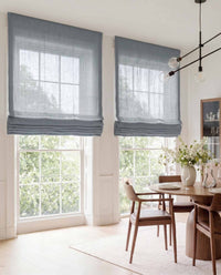 Greyish Blue Linen Roman blinds. Made of 280 cm wide soft 100% Linen fabric Vilgot Lake Blue by Ada & Ina